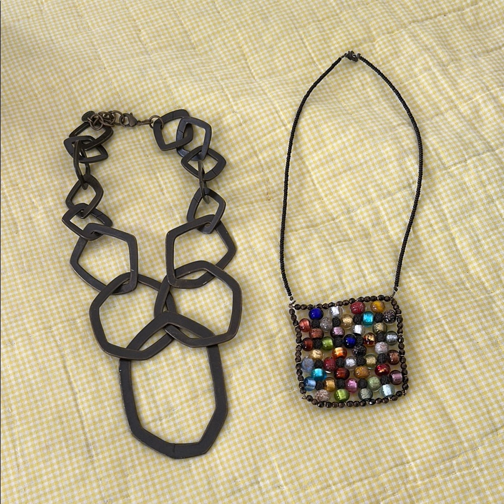 Multicolor Beaded Necklace/Geometric link necklace
